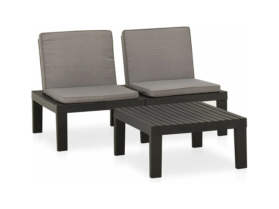 Salon de jardin 2 pcs avec coussins Plastique Gris