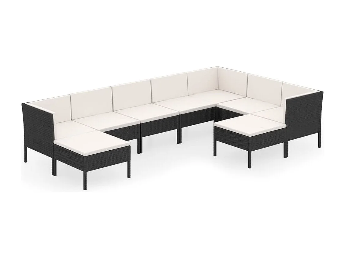Salon de jardin 9 pcs avec coussins Résine tressée Noir 72