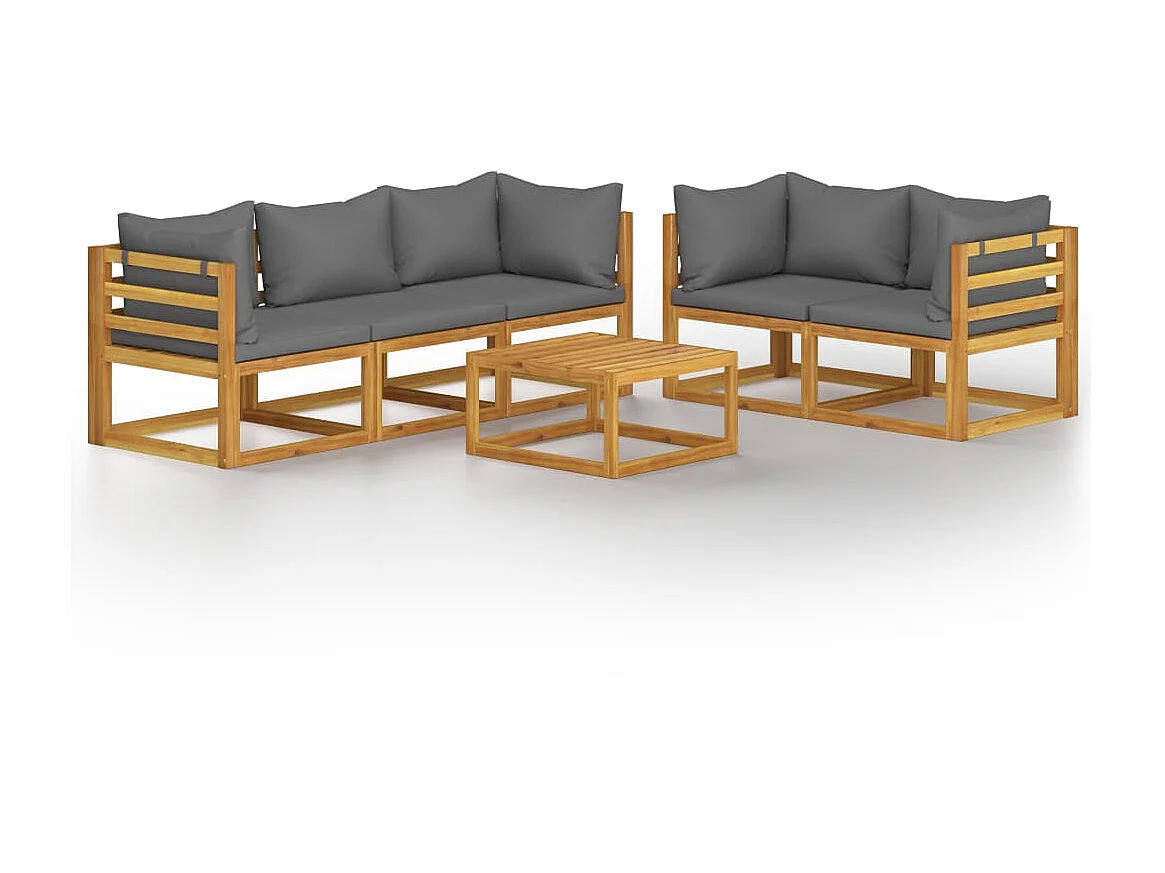 Salon de jardin 6 pcs avec coussin Bois d'acacia solide 3