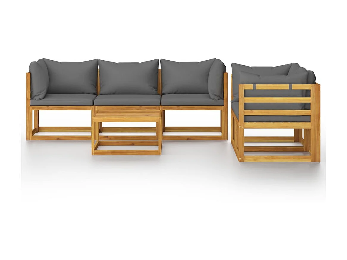 Salon de jardin 6 pcs avec coussin Bois d'acacia solide 3