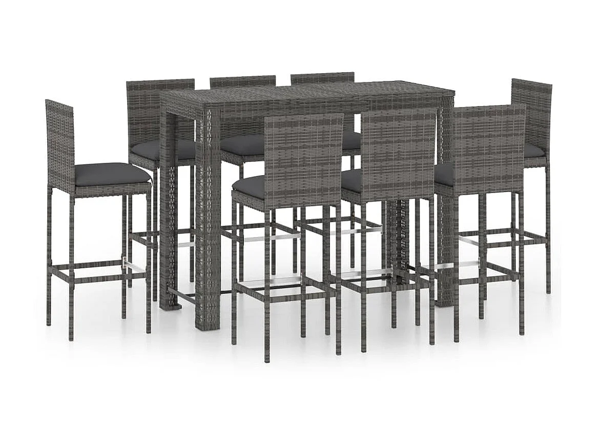 Jeu de bar de jardin 9pcs et coussins anthracite Résine tressée
