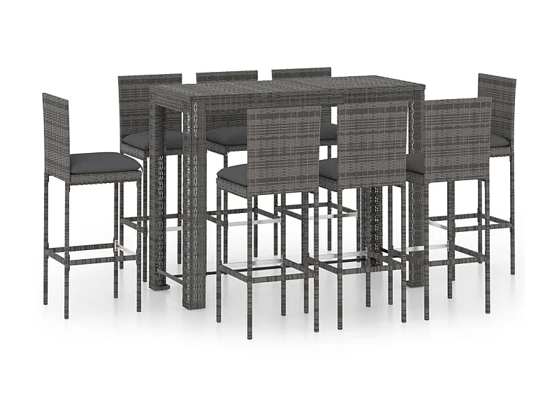 Jeu de bar de jardin 9pcs et coussins anthracite Résine tressée