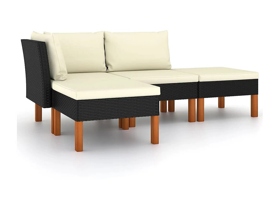 Salon de jardin 4 pcs avec coussins Résine tressée Noir 11