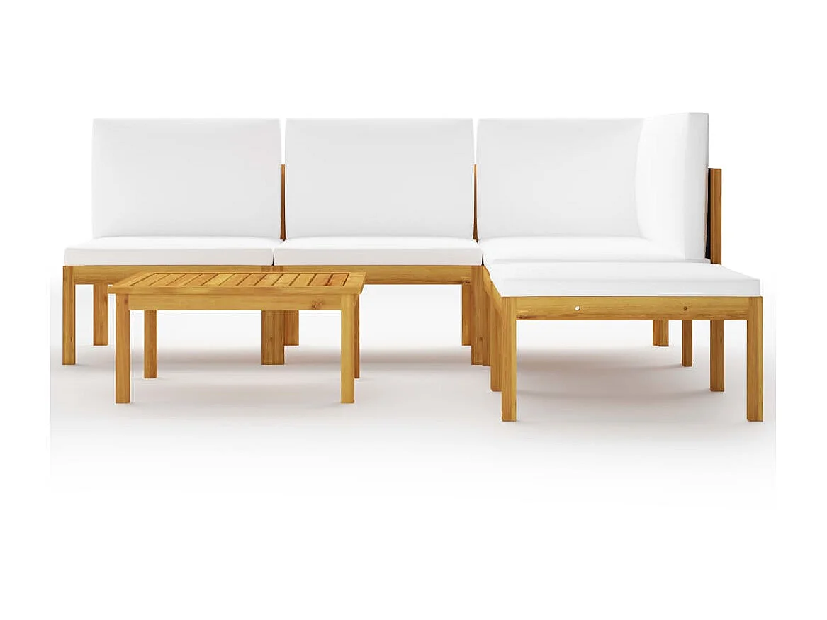 Salon de jardin 6 pcs avec coussins Crème Bois d'acacia solide 4