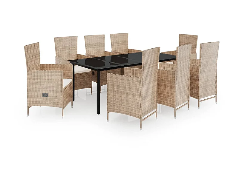 Ensemble de salle à manger de jardin avec coussins 9 pcs Beige