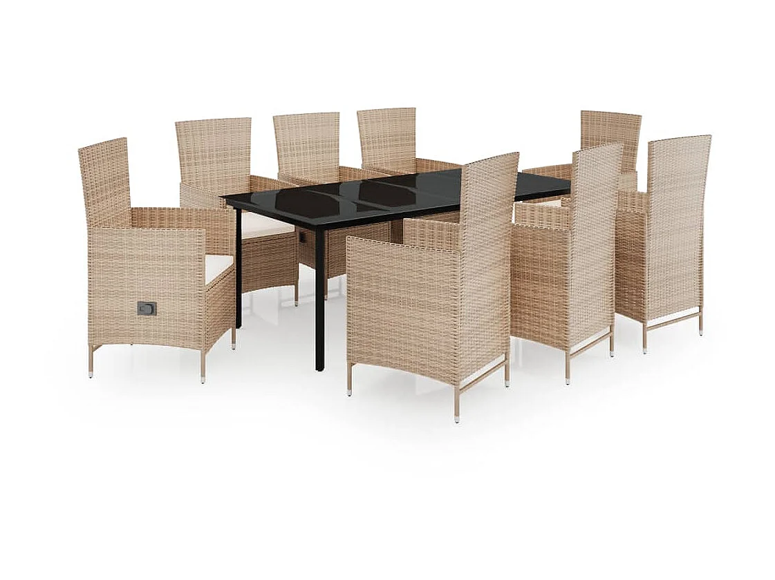 Ensemble de salle à manger de jardin avec coussins 9 pcs Beige