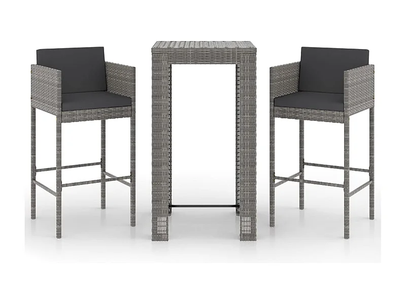 Ensemble de bar de jardin 3 pcs et coussins Résine tressée Gris 8