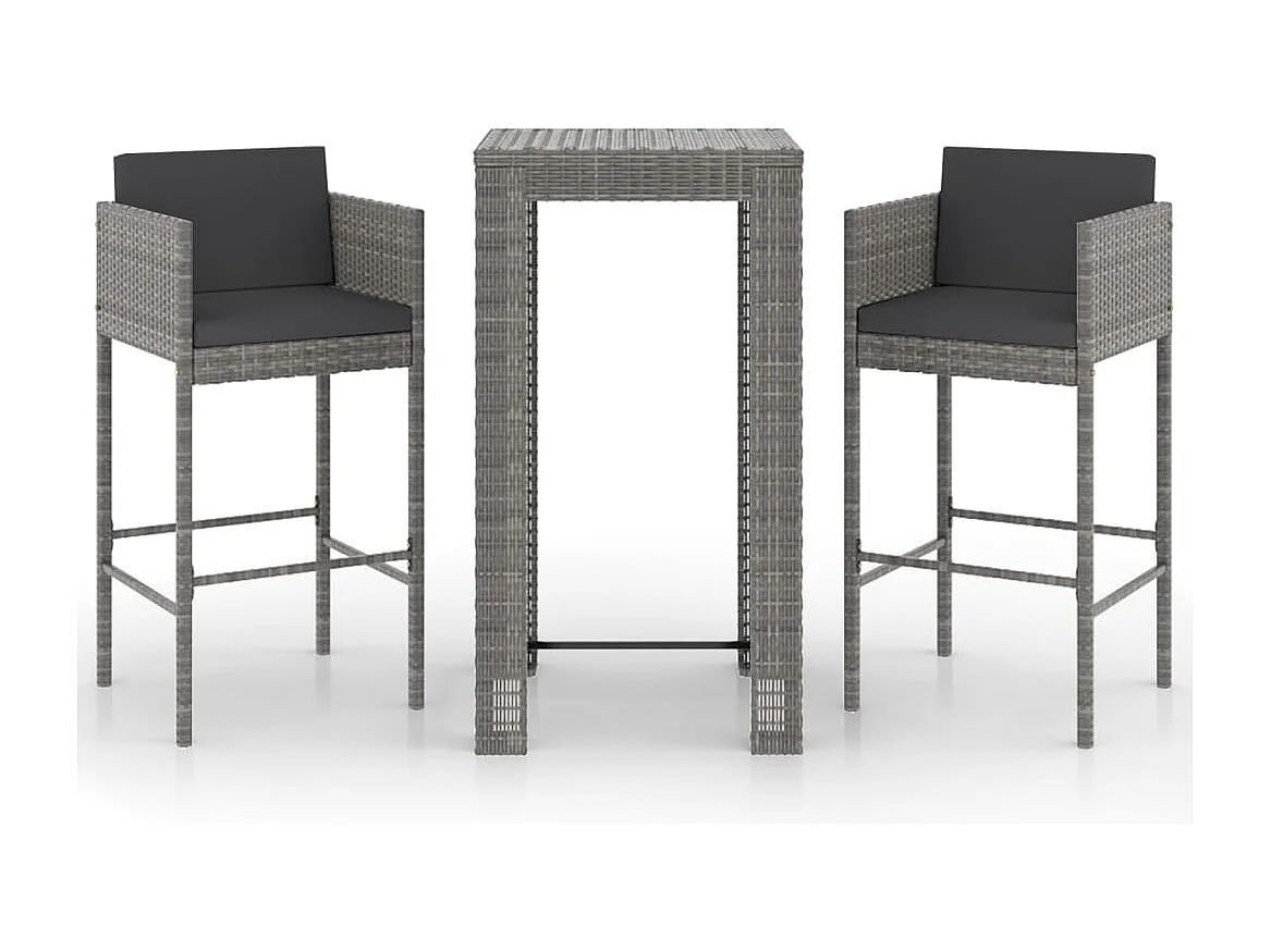 Ensemble de bar de jardin 3 pcs et coussins Résine tressée Gris 8