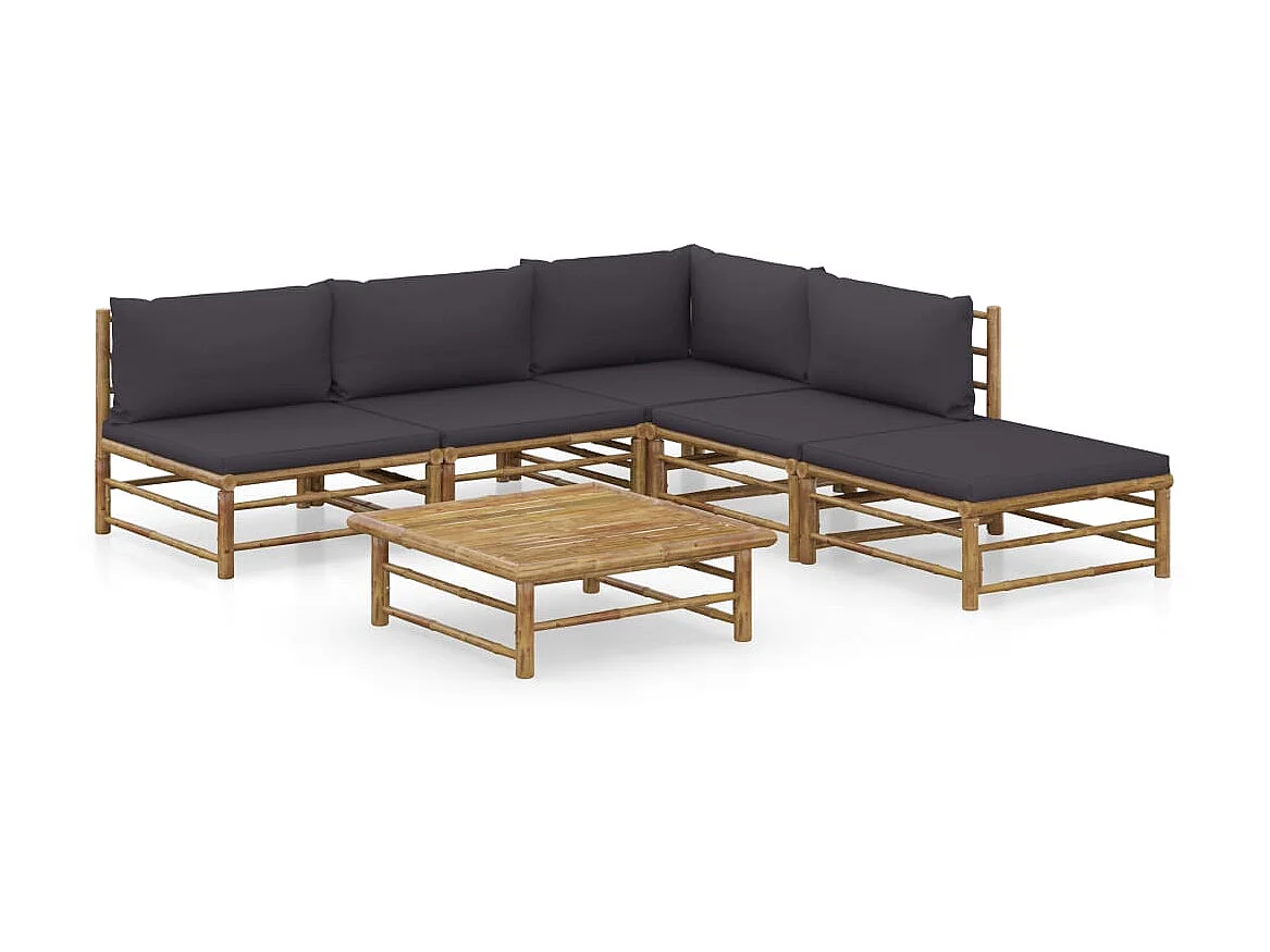 Salon de jardin 6 pcs avec coussins gris foncé Bambou 6