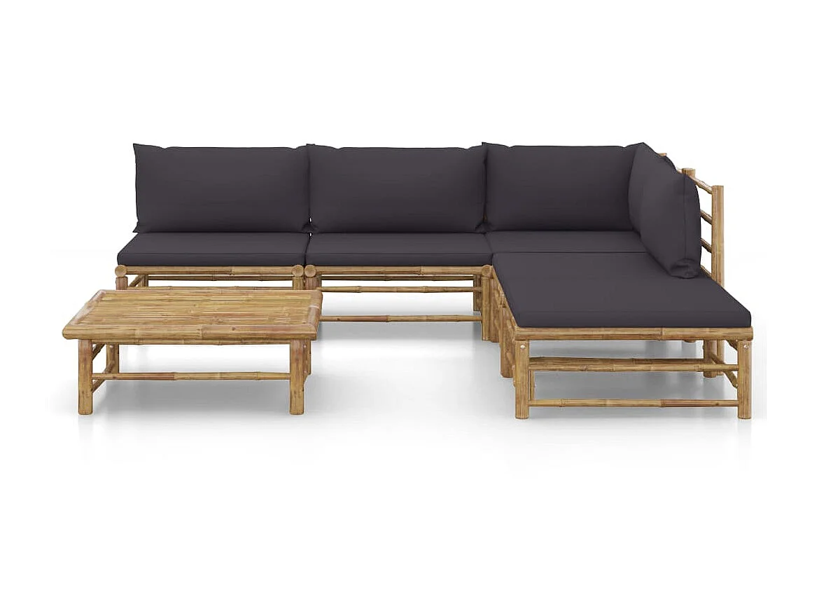 Salon de jardin 6 pcs avec coussins gris foncé Bambou 6