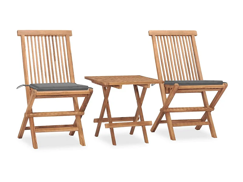 Mobilier à dîner d'extérieur pliable avec coussin 3 pcs Teck 16