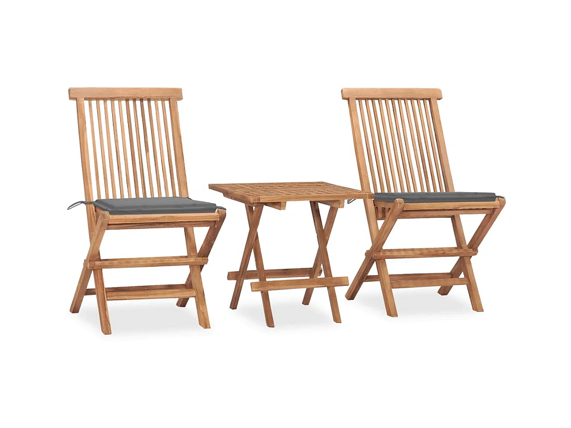 Mobilier à dîner d'extérieur pliable avec coussin 3 pcs Teck 16