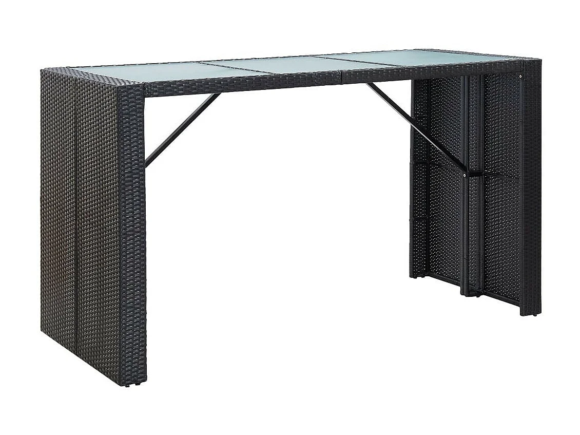 Meuble de bar de jardin 7 pcs et coussins Résine tressée Noir