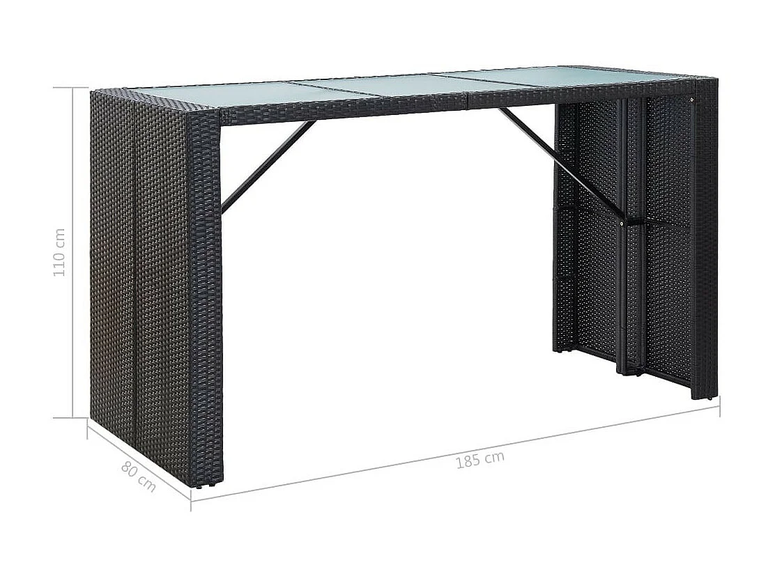 Meuble de bar de jardin 7 pcs et coussins Résine tressée Noir