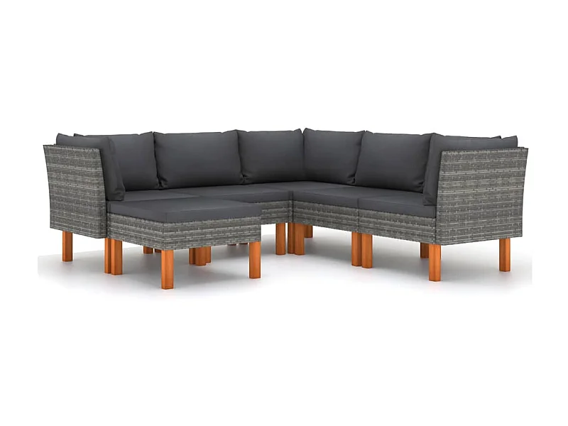 Salon de jardin 6 pcs avec coussins Résine tressée Gris 32