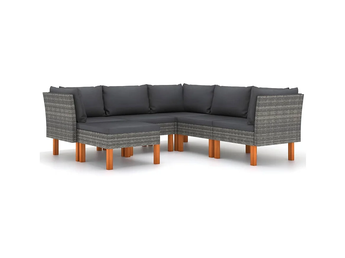Salon de jardin 6 pcs avec coussins Résine tressée Gris 32
