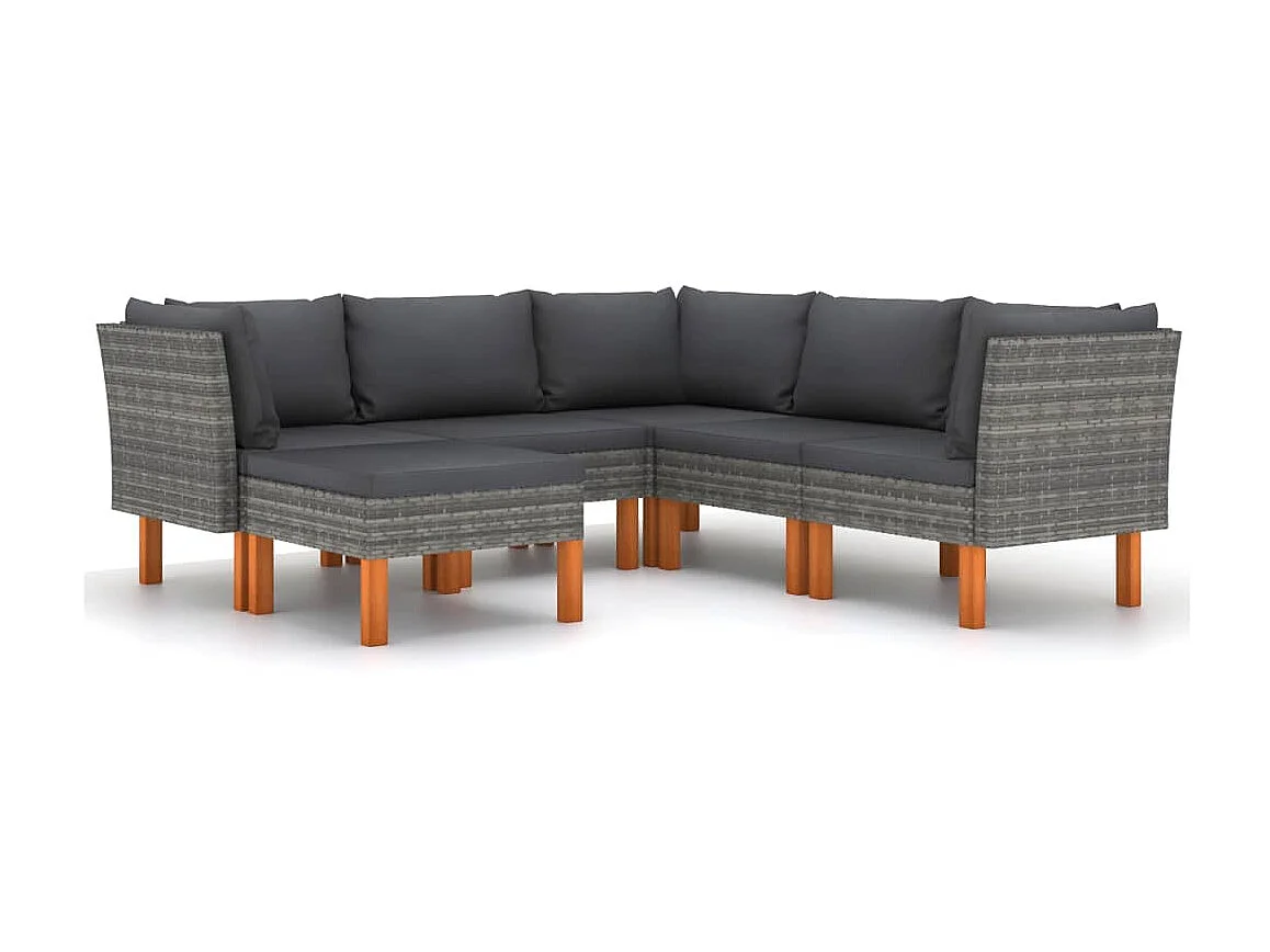 Salon de jardin 6 pcs avec coussins Résine tressée Gris 32