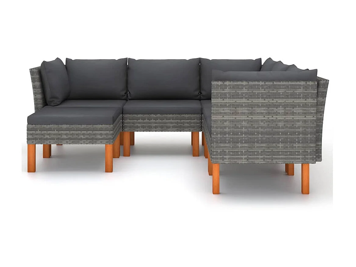 Salon de jardin 6 pcs avec coussins Résine tressée Gris 32