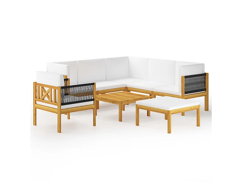 Salon de jardin 8 pcs avec coussins Crème Bois d'acacia solide