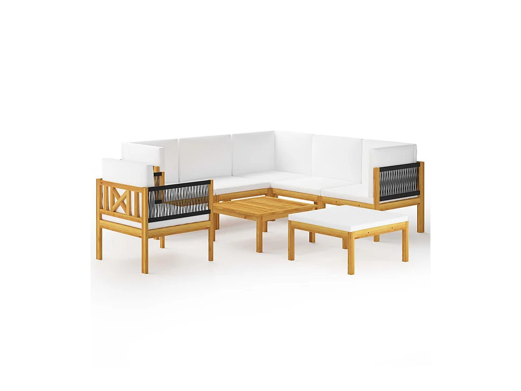 Salon de jardin 8 pcs avec coussins Crème Bois d'acacia solide