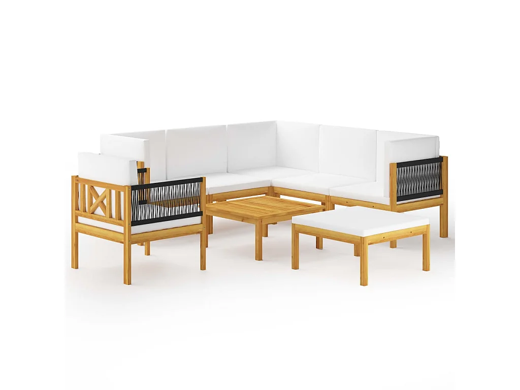 Salon de jardin 8 pcs avec coussins Crème Bois d'acacia solide