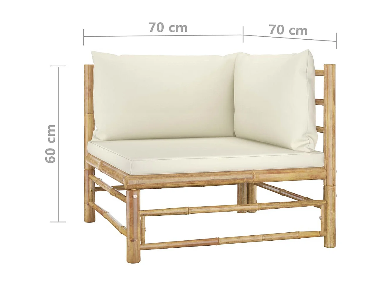 Salon de jardin 4 pcs avec coussins blanc crème Bambou 3