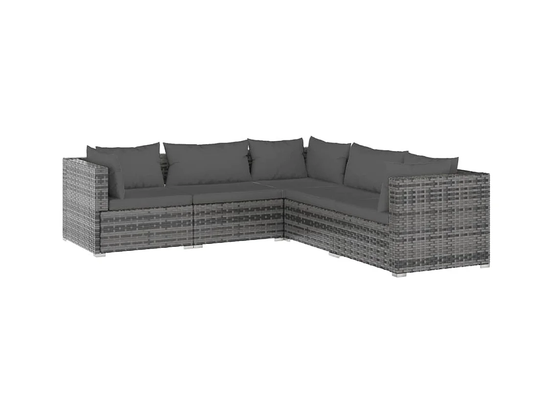 Salon de jardin 5 pcs avec coussins Résine tressée Gris 3