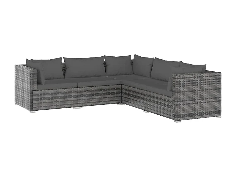 Salon de jardin 5 pcs avec coussins Résine tressée Gris 3