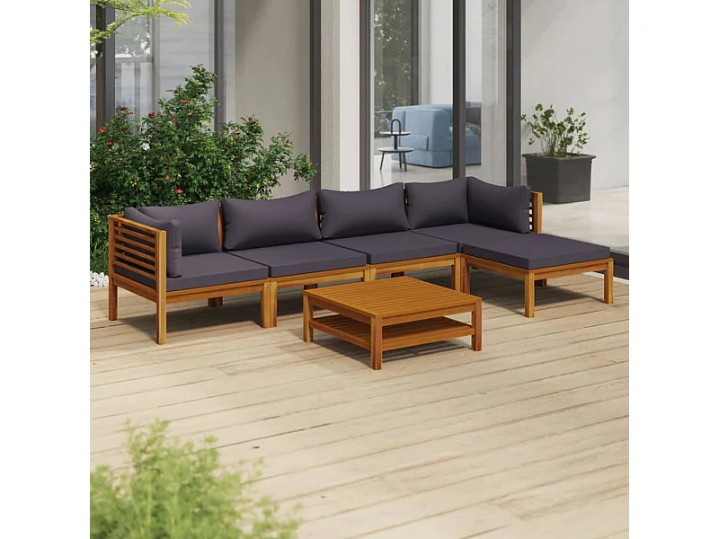 Salon de jardin 6 pcs avec coussin Bois d'acacia solide 9