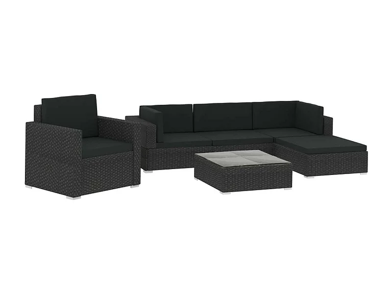 Salon de jardin 6 pcs avec coussins Résine tressée Noir 28