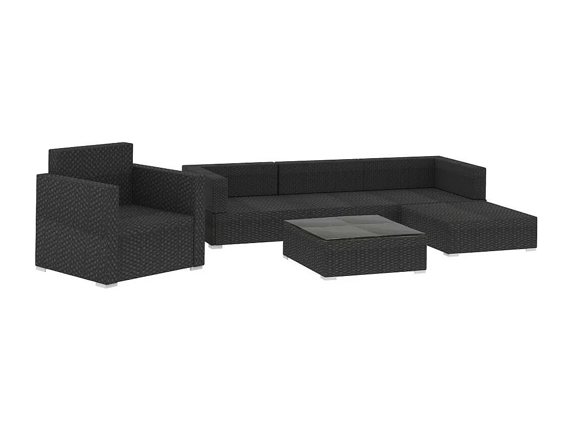 Salon de jardin 6 pcs avec coussins Résine tressée Noir 28