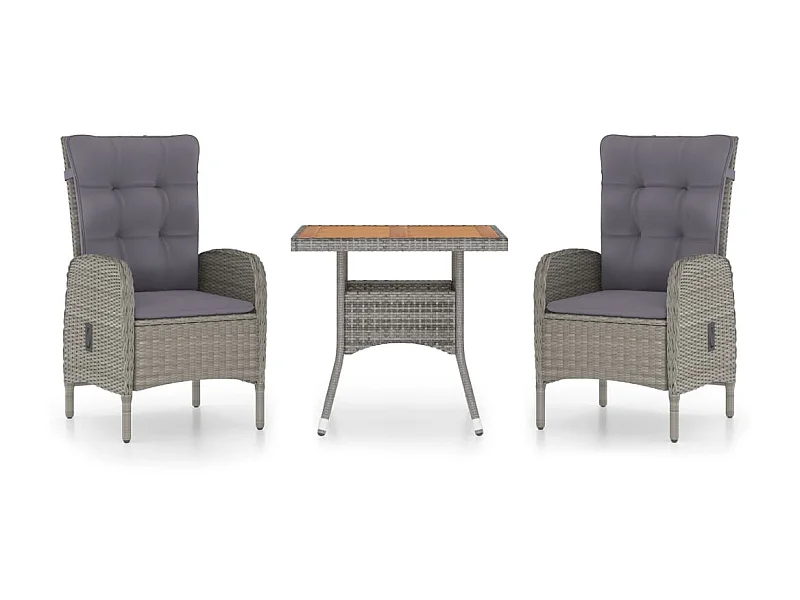 Ensemble à dîner de jardin 3 pcs Résine tressée et acacia Gris