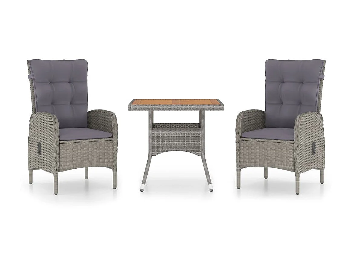 Ensemble à dîner de jardin 3 pcs Résine tressée et acacia Gris