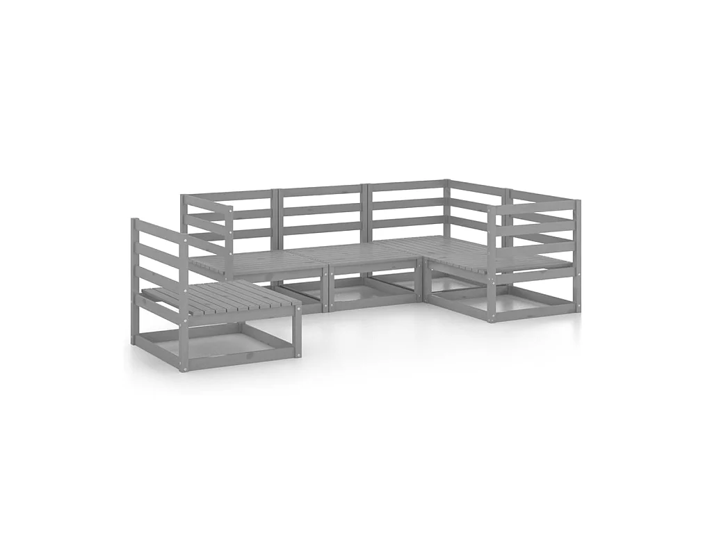 Salon de jardin 5 pcs Gris Bois de pin massif 10