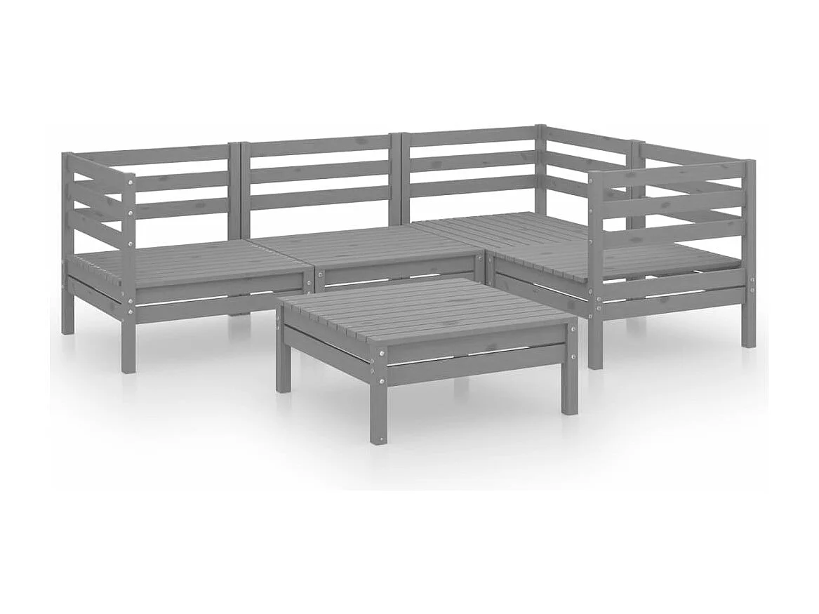 Salon de jardin 5 pcs Bois de pin massif Gris