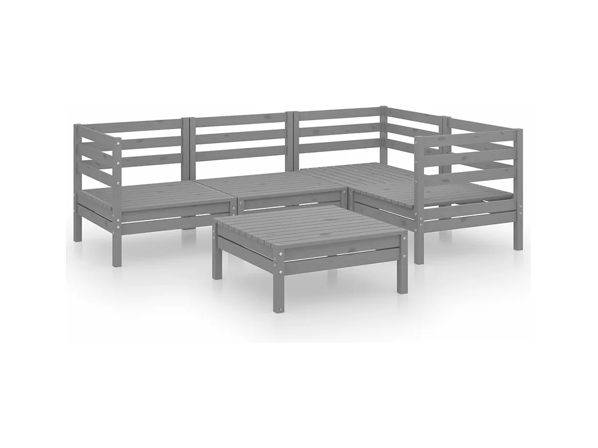 Salon de jardin 5 pcs Bois de pin massif Gris