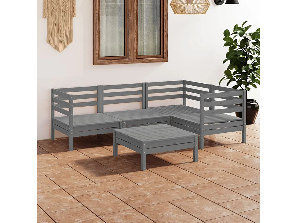 Salon de jardin 5 pcs Bois de pin massif Gris