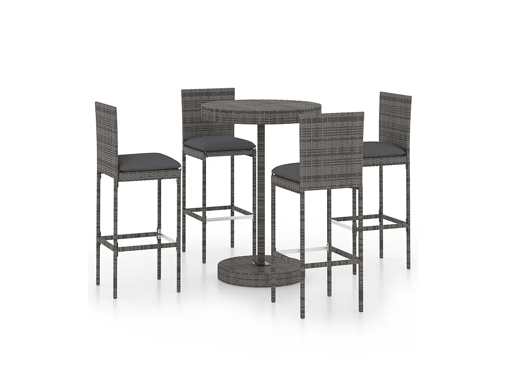 Ensemble de bar de jardin 5 pcs et coussins Résine tressée Gris 3