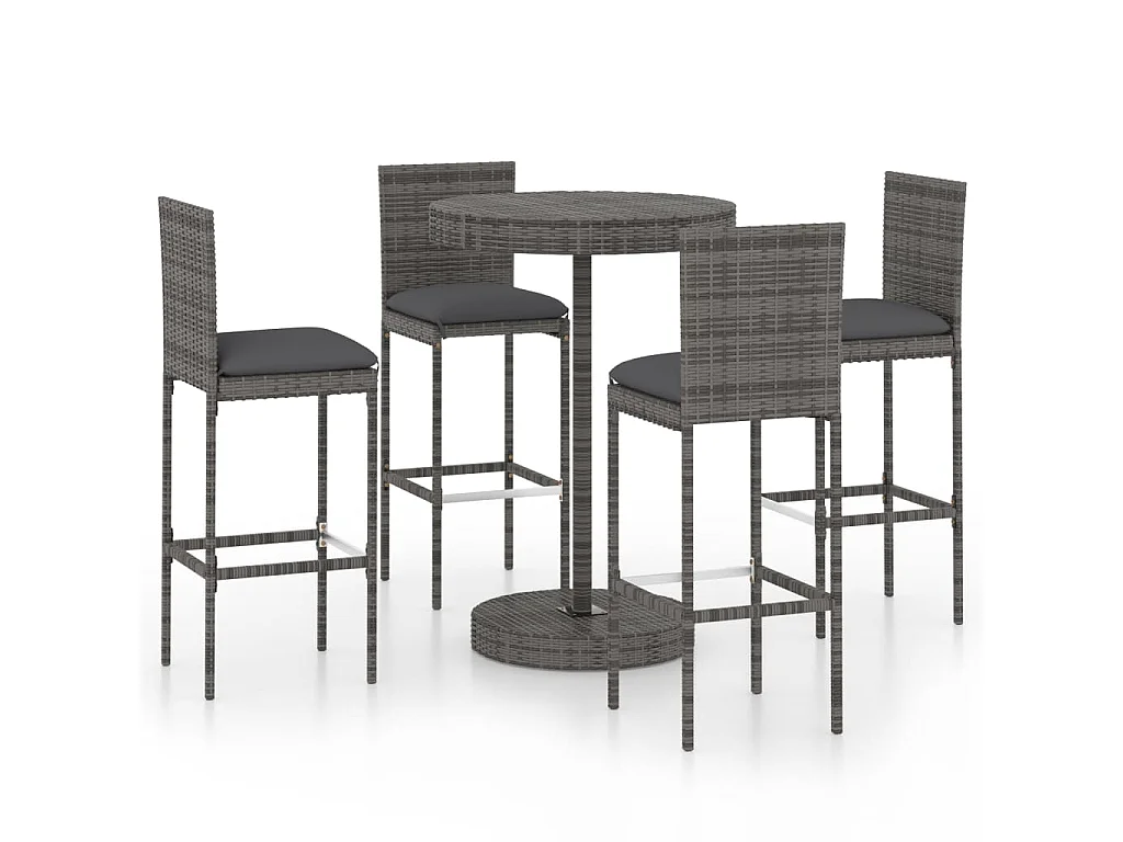 Ensemble de bar de jardin 5 pcs et coussins Résine tressée Gris 3