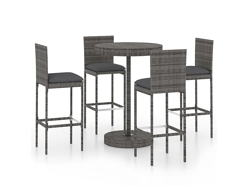 Ensemble de bar de jardin 5 pcs et coussins Résine tressée Gris 3