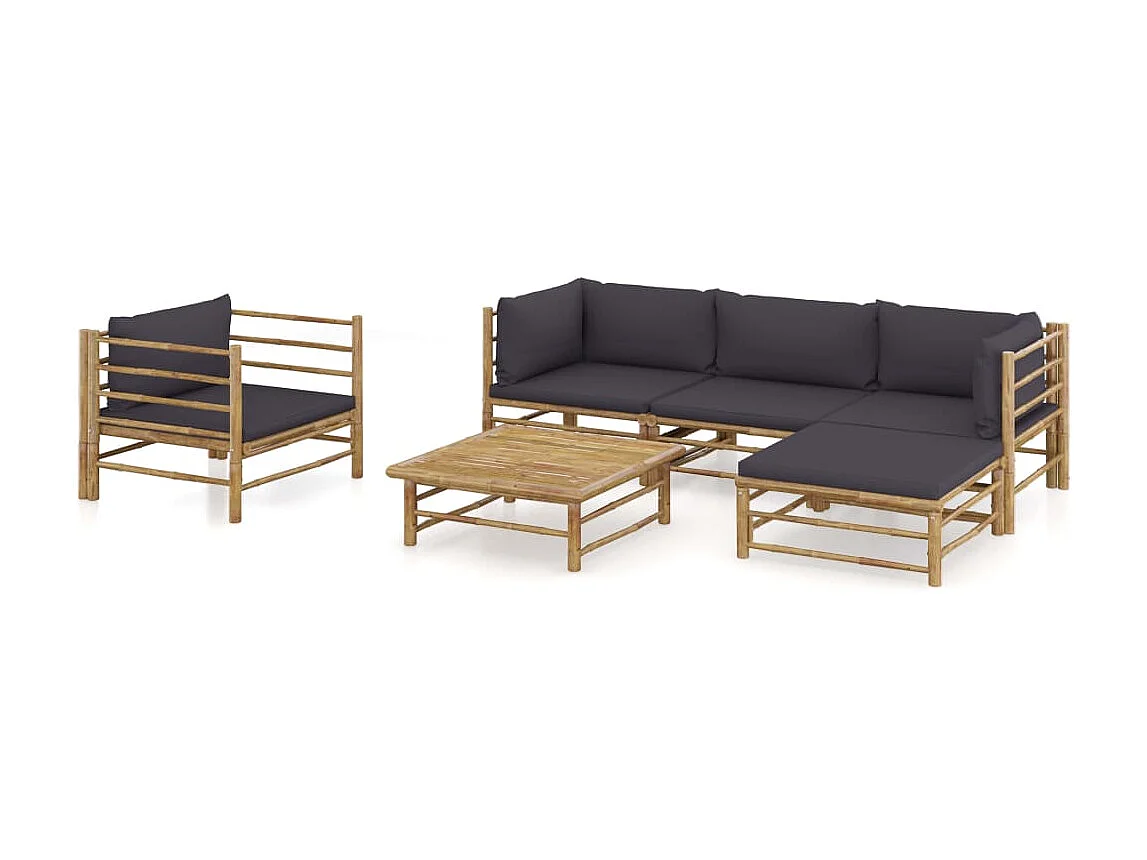 Salon de jardin 6 pcs avec coussins gris foncé Bambou 4