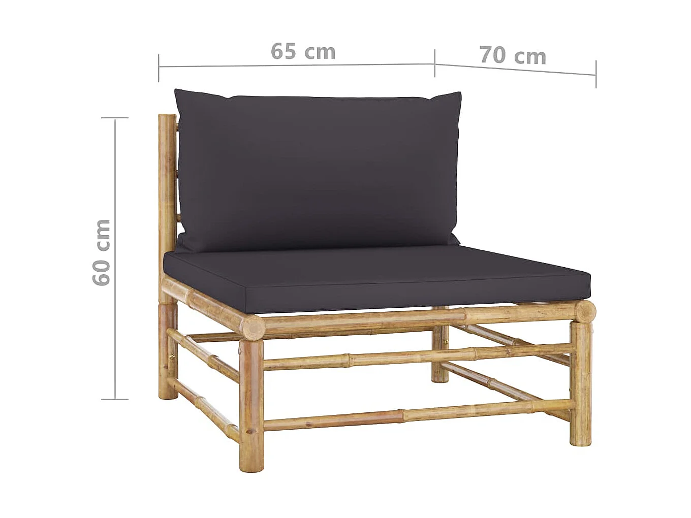 Salon de jardin 4 pcs avec coussins gris foncé Bambou