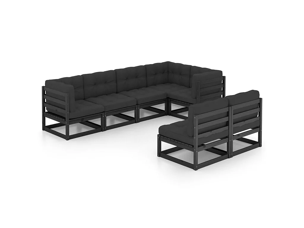 Salon de jardin 7 pcs avec coussins Bois de pin massif 6