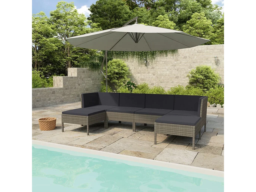 Salon de jardin 6 pcs avec coussins Résine tressée Gris 30