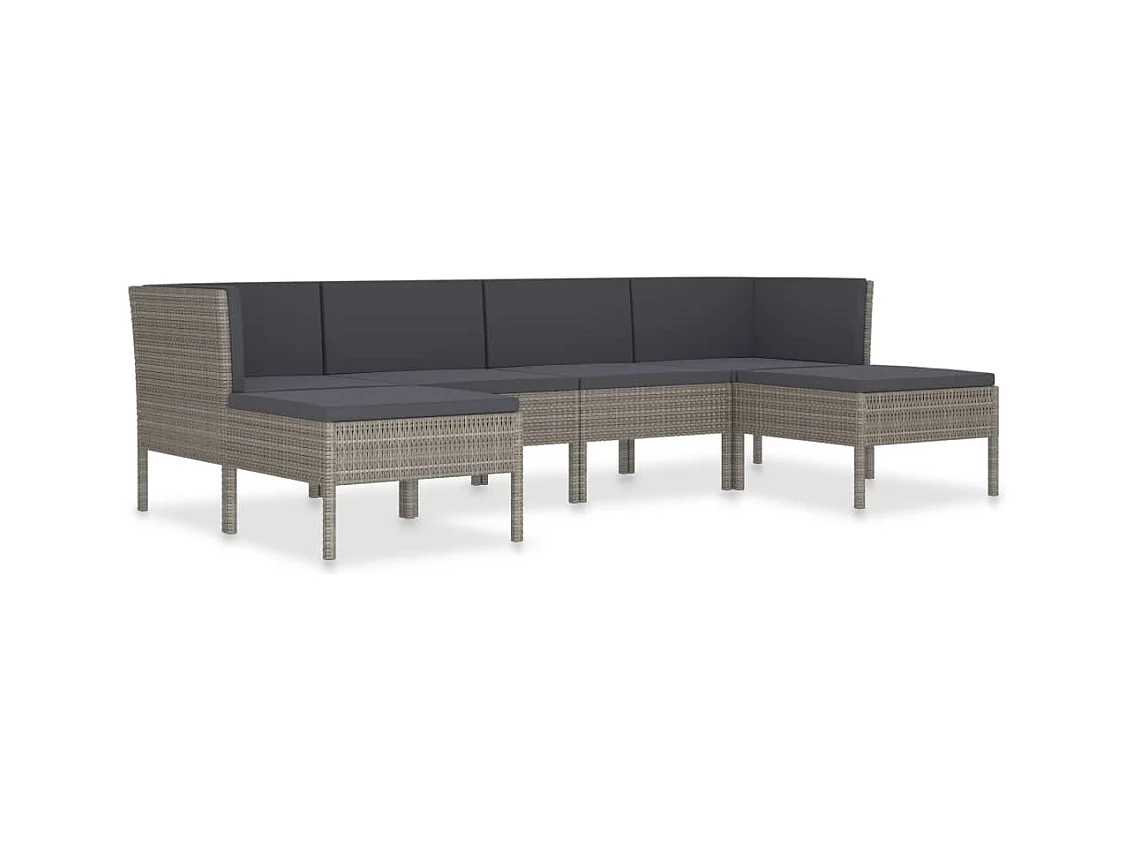 Salon de jardin 6 pcs avec coussins Résine tressée Gris 30