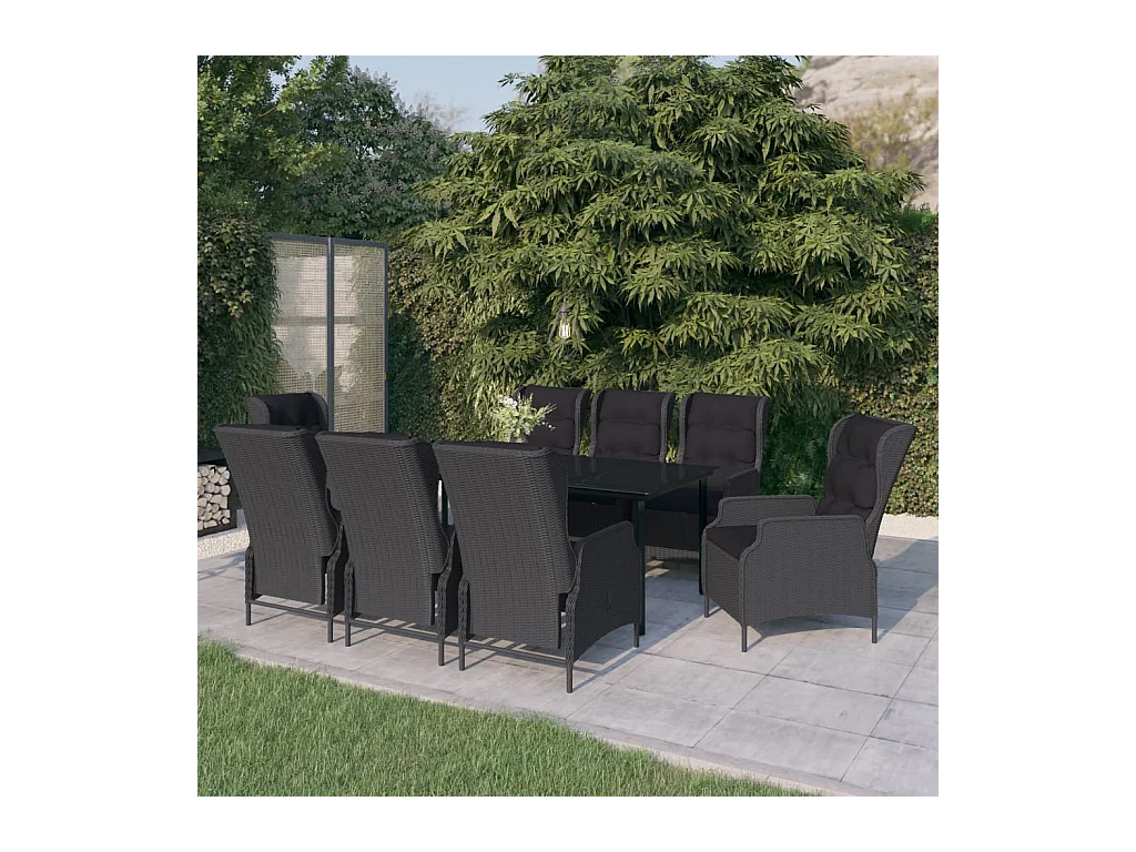 Ensemble de salle à manger de jardin 9 pcs Gris foncé 2