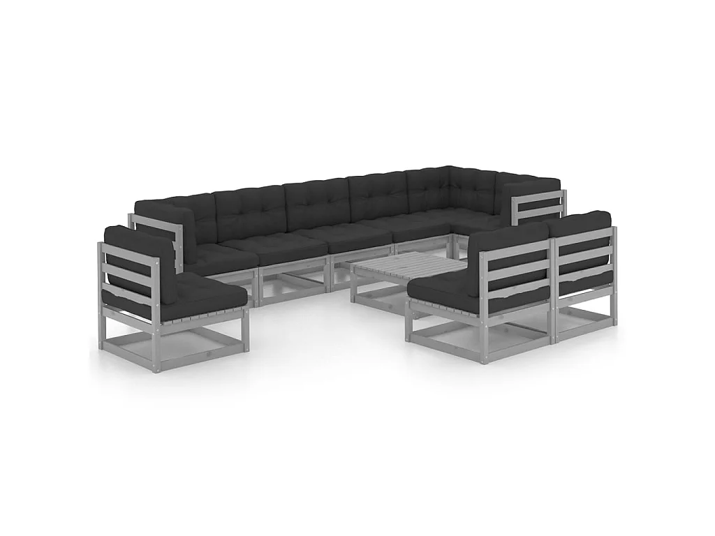 Salon de jardin 10 pcs avec coussins Bois de pin massif 32