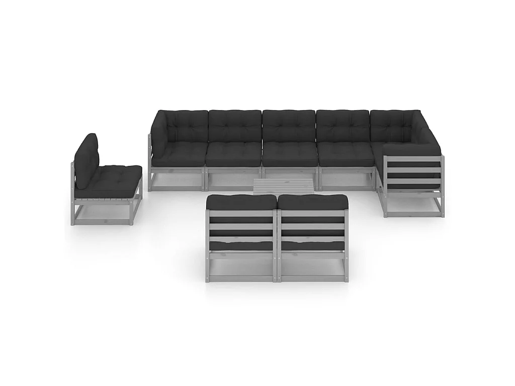 Salon de jardin 10 pcs avec coussins Bois de pin massif 32