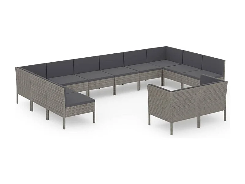 Salon de jardin 12 pcs avec coussins Résine tressée Gris 17