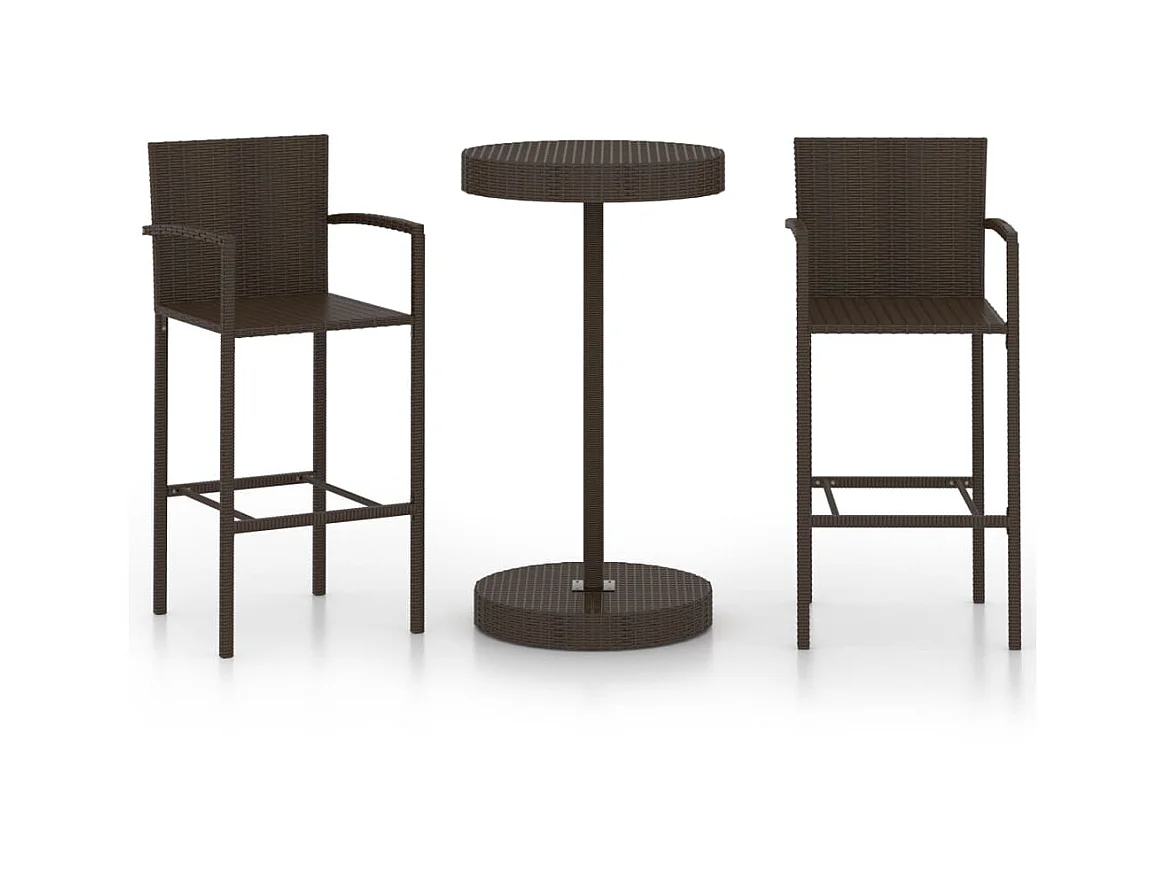 Ensemble de bar de jardin 3 pcs Résine tressée Marron